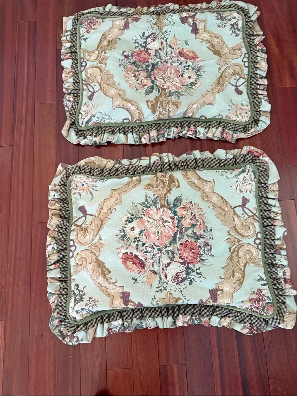 Custom Pillow Shams (2) Interior Designer Floral Elegant 20x25.5 In + 3in Ruffle